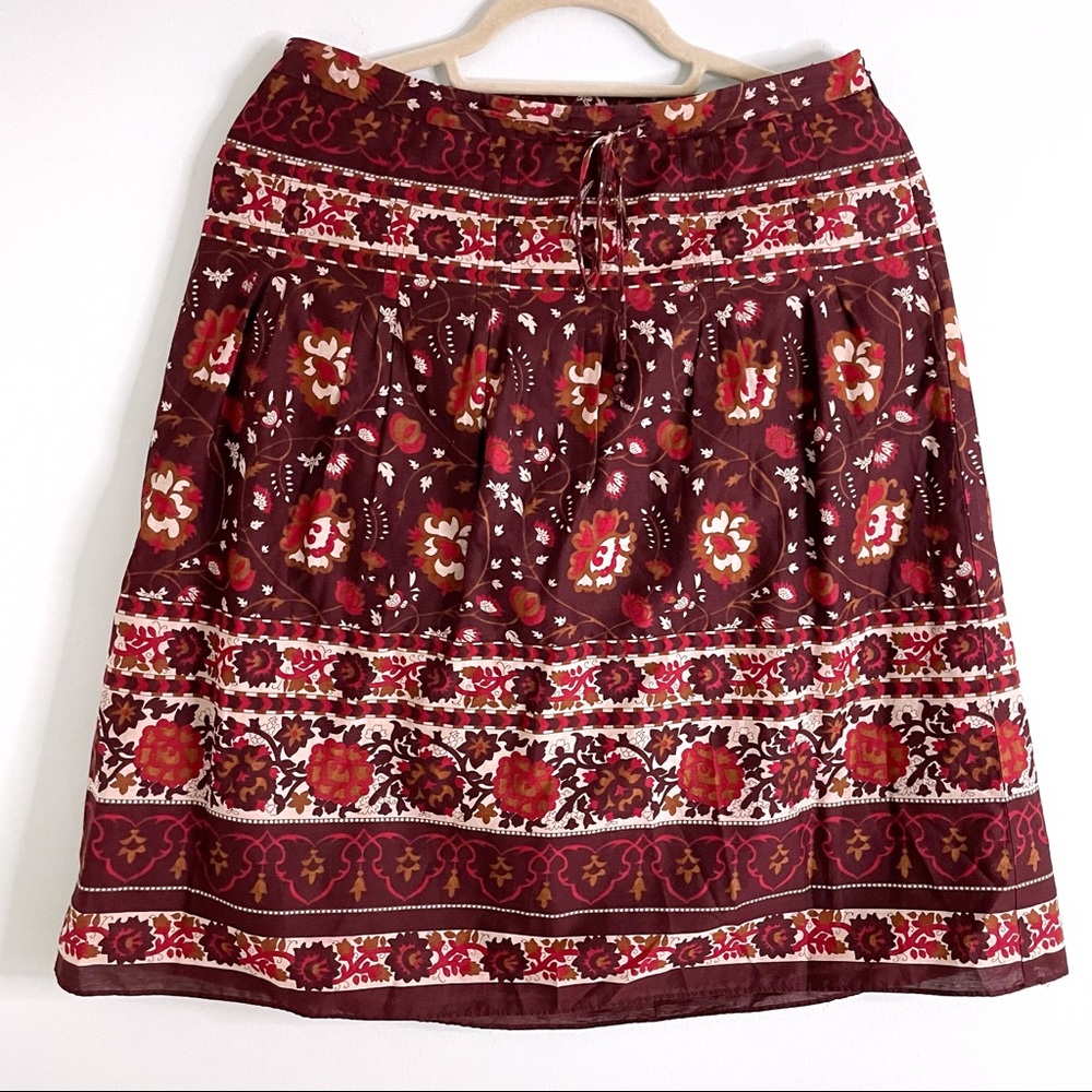 A-Line Ann Taylor Skirt with Ethnic Floral Motif and Waist Tie in 100% Cotton